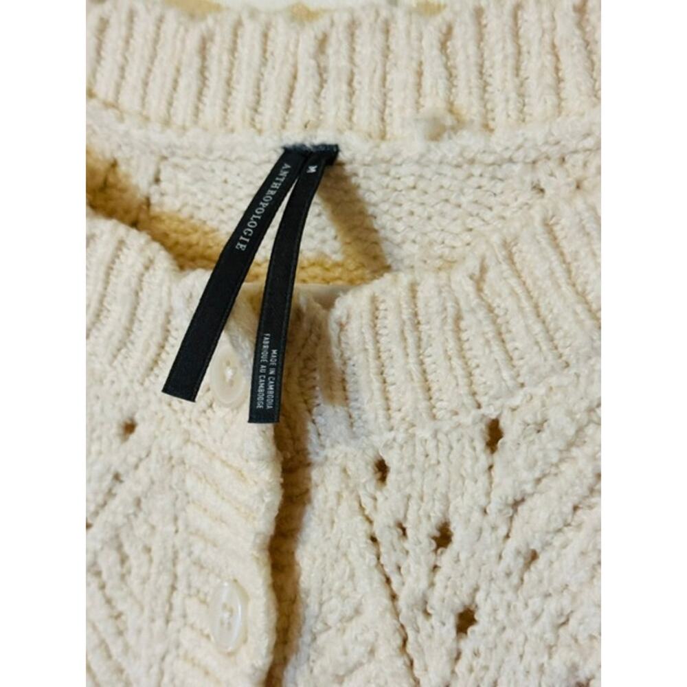 Anthropologie Pointelle Scalloped Cardigan Sweater M - Picture 7 of 10